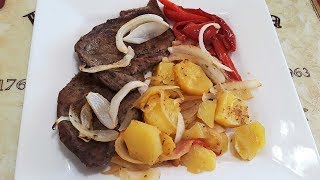 Bistec de Res al Horno con Papas y Pimiento filetesdeternera bistecalhorno carnealhorno carne [upl. by Ijat]