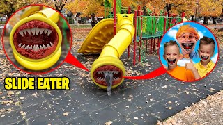 Drone Catches SLIDE EATER EATS BLIPPI VLAD AND NIKI AT THE PLAYGROUND SLIDE EATER IN REAL LIFE [upl. by Dnalyk118]