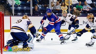 College hockey Notre Dame vs USNTDP  EXTENDED HIGHLIGHTS  10524  NBC Sports [upl. by Lyrradal680]