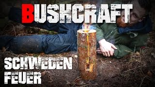 Schwedenfeuer Survival Bushcraft Variante selber bauen machen herstellen sägen germandeutsch [upl. by Evreh]