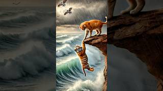 The kitten saves poor tiger cubs funny kitten cat story [upl. by Ahsekan]