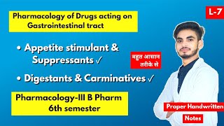 L7। U1। Appetite stimulants and suppressants pharmacology। Digestants amp Carminatives। 6th semester [upl. by Marilyn38]