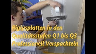 So gehts Rigipsplatten verspachteln in den Qualitätsstufen Q1  Q3 Anleitung für Anfänger [upl. by Nylynnej451]