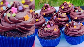 Chocolate Cupcakes with Easy Chocolate Buttercream Frosting  Recipe by Eshal Food wishes [upl. by Eillim287]