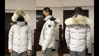 Canada Goose Wyndham Parka Black Label Bouleau Blanc Review amp Try On [upl. by Inavoig]