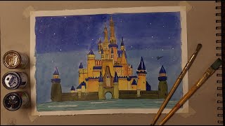 DISNEYLAND CASTLE PAINTING TUTORIAL STEP BY STEP FOR BEGINERS [upl. by Nauqe]