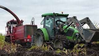 Koszenie kukurydzy w BAGNIE cz1  Mega wtopy ClaasDeutzFahrCaseROTKART [upl. by Ardis]