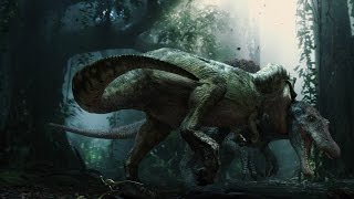 JURASSIC PARK III T Rex vs Spino Tyrannosaurus Spinosaurus dinosaur fight animation green screen [upl. by Yromas]