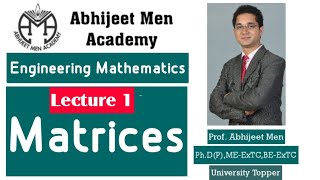 Engineering Mathematics  Matrices  Lecture 1 abhijeetmenacademy [upl. by Fadiman367]