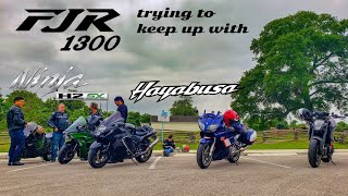 Yamaha FJR 1300 trying to keep up with a Hayabusa amp Ninja H2SX SE [upl. by Feliks323]