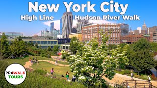 NYC High Line amp Hudson River Walk  4K with Captions [upl. by Annahtur]