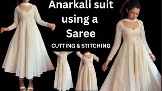 ANARKALI DRESS USING MEESHO SAREE CUTTING AND STITCHING [upl. by Hobard]