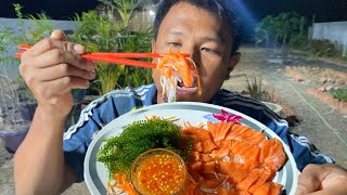 ASMR SALMON SASHIMI  NUCLEAR FIRE SAUCE MUKBANG EATING SOUNDS [upl. by Otilegna]