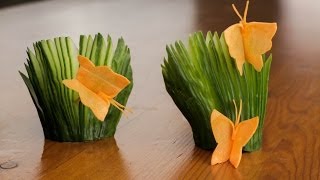 How To Make A Carrot Butterfly And Cucumber Fans Garnish [upl. by Ern]