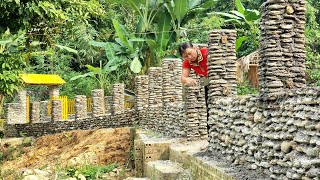 How girl builds a pebble post to make a farm fence  Lý Nhệ [upl. by Rollet614]