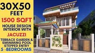 30X50 Feet 1500 sqft House with Swimming Pool  Stepped Entry  Jacuzzi on Terrace  ID045 [upl. by Eiramlatsyrk]