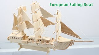 DIY 3D Woodcraft Construction Kit European Sailing Boat [upl. by Refinej849]