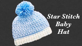 How to crochet newborn baby crochet beanie hats with star stitch fast and easy Crochet for Baby 166 [upl. by Aleira]