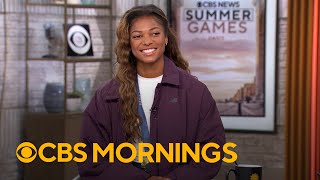 Gabby Thomas talks winning gold at Paris Olympic Games [upl. by Anilek]