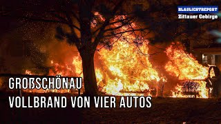 Vollbrand von vier Autos  Feuerwehreinsatz in Großschönau [upl. by Yelkreb538]