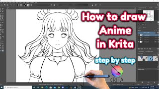 how to draw anime in krita  sketching and lineart tutorial  digital art tutorial [upl. by Lalad]