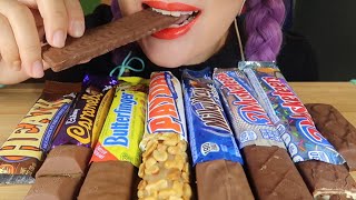 Curie ASMR chocolate nutty candy bars Mukbang bites only [upl. by Siuqcram]