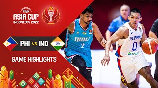 Philippines 🇵🇭  India 🇮🇳  Basketball Highlights  FIBAASIACUP 2022 [upl. by Mide467]