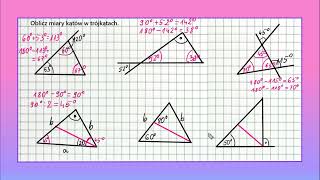 OBLICZANIE MIAR KĄTÓW kąty w trójkątach klasa 5 6  zadanie 1 [upl. by Eanert]