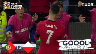 ¡QUÉ GOLAZO DE CR7 DOBLETE de Cristiano Ronaldo  Portugal 50 Polonia  UEFA Nations League 2024 [upl. by Oletha]