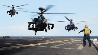 Scary US AH64 Rotor Downwash Pushes Flight Deck Officer at Sea [upl. by Yelyab]