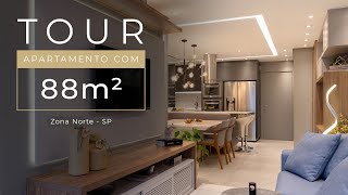 TOUR EM APARTAMENTO DE 88m² COM DECORAÇÃO INSPIRADORA [upl. by Nalac]