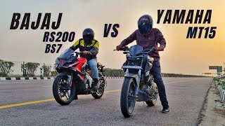 2023 Bajaj Pulsar RS200 BS7 Vs Yamaha MT15 Drag Race  Kya Bajaj ka Khel Khatam💪 [upl. by Anitsej]