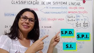 Classificação dos Sistemas Lineares SPD  SPI ou SI [upl. by Nelluc]