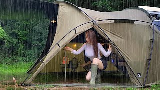 Solo camping soaked in rainstorm Real heavy rain Relaxing deep sleep ASMR [upl. by Nonez]