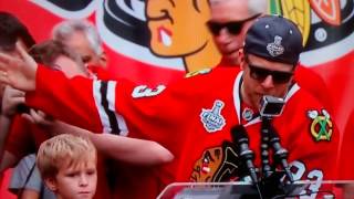 Chicago Blackhawks Chris Versteg lifts late Clint Reifs son up  Championship Rally 6182015 [upl. by Atsev175]