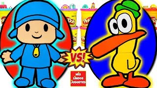 Huevos Sorpresa Gigantes de Pocoyo vs Pato de plastilina play doh en español [upl. by Anailuy321]