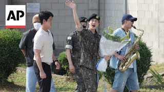 BTS member Jin greeted by bandmates after military service [upl. by Holly-Anne909]