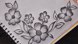 How to draw flower border design  Project design by pencilA4 sheetfront page designflower design [upl. by Brill625]