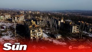 Drone footage from Bakhmut shows devastation amid fierce fighting between Ukraine and Russia [upl. by Claudina]