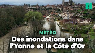 Les images dune crue « exceptionnelle » dans l’Yonne et la Côted’Or [upl. by Aisetra]