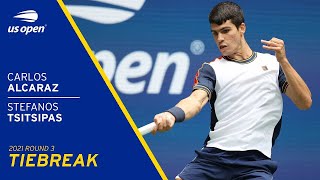 Carlos Alcaraz vs Stefanos Tsitsipas Tiebreak  2021 US Open Round 3 [upl. by Artemed]