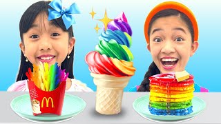 RAINBOW FOOD SWITCH UP CHALLENGE with KAYCEE amp RACHEL  KAYCEE WONDERLAND [upl. by Hollie96]