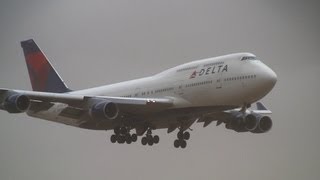 Storm Delta Air Lines Boeing 747400 Crosswind Landing at Narita [upl. by Adnamor]