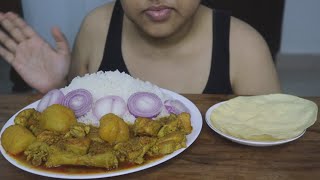 EATING CHICKEN CURRY ONION WHITE RICE PAPPAD FRY  EATING CHICKEN CURRY WITH WHITE RICE [upl. by Llemij932]