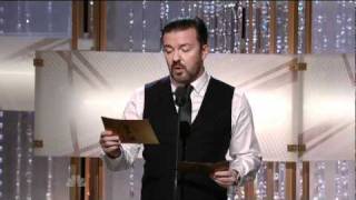 Golden Globes 2011  Ricky Gervais Introduces Tom Hanks amp Tim Allen [upl. by Ellehcem573]