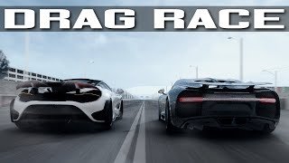 BUGATTI CHIRON VS MCLAREN 765LT DRAG RACE  ASSETTO CORSA [upl. by Gerta]