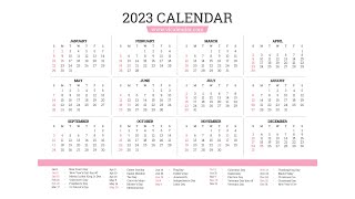 Printable Year 2023 Calendar Templates with Holidays  VL Calendar [upl. by Shevlo96]