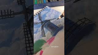 Windmill scenery with soft pastel youtubeshorts scenery painting windmill [upl. by Aan]