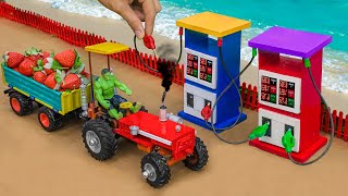 diy tractor mini petrol pump for mini truck strawberry full loading  science project [upl. by Berkin]