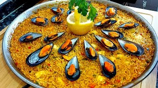 Paella de marisco paso a paso البايلا الطبق الإسباني الشهير بفواكه البحر من ألذ الأطباق [upl. by Newnorb]